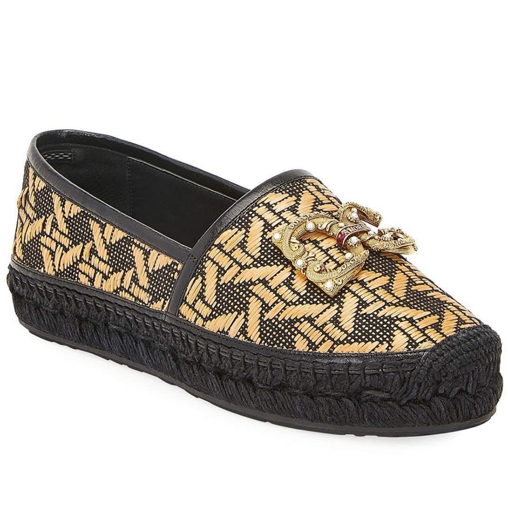 Dolce & Gabbana Braided Raffia Espadrilles With Dg Amore Logo